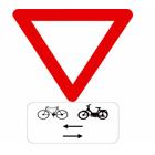 Panneau B1M10 — Signal annonçant que les cyclistes et cyclomotoristes circulent dans les deux sens