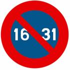 Panneau E7 — Stationnement interdit du 16 à la fin du mois