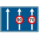 Panneau F91 — Signal indiquant un danger ou une réglementation qui ne s’applique qu’à d’une une ou plusieurs bandes de circulation de chaussée comportant plusieurs bandes de circulation dans le même sens.