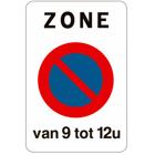 Panneau ZE1NL — Zone où le stationnement est interdit entre les heures indiquées